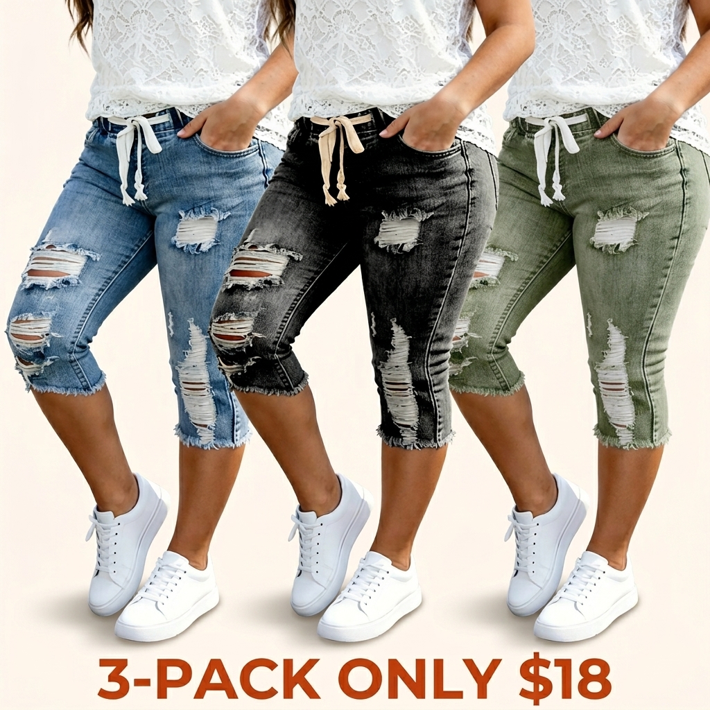 Women's Plus Size Distressed Ripped High-Waisted Cropped Jeans
