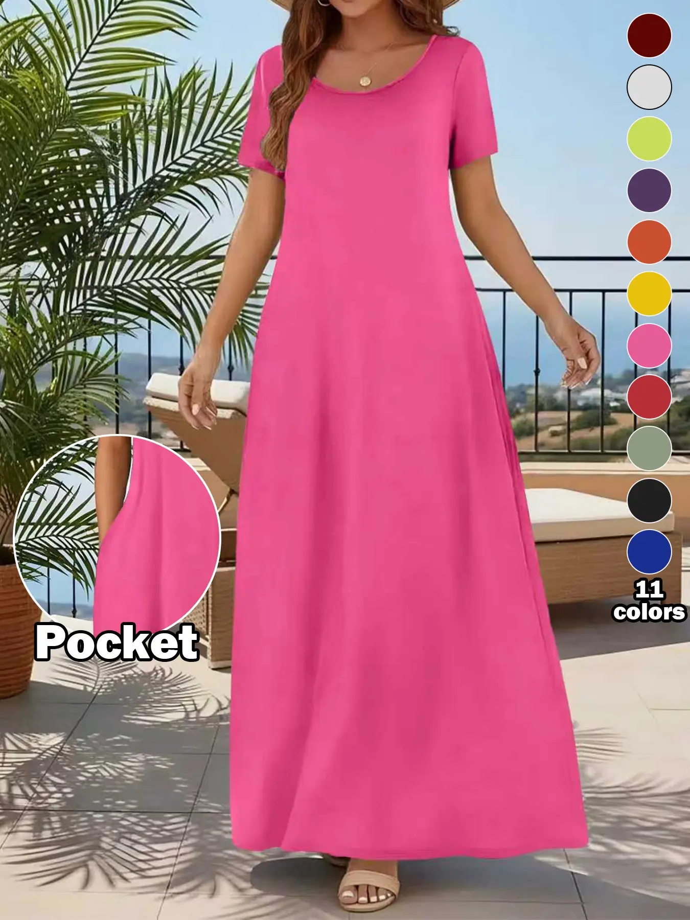 Women's Casual Commuter Plain Minimalist Short Sleeve Dress with Pockets