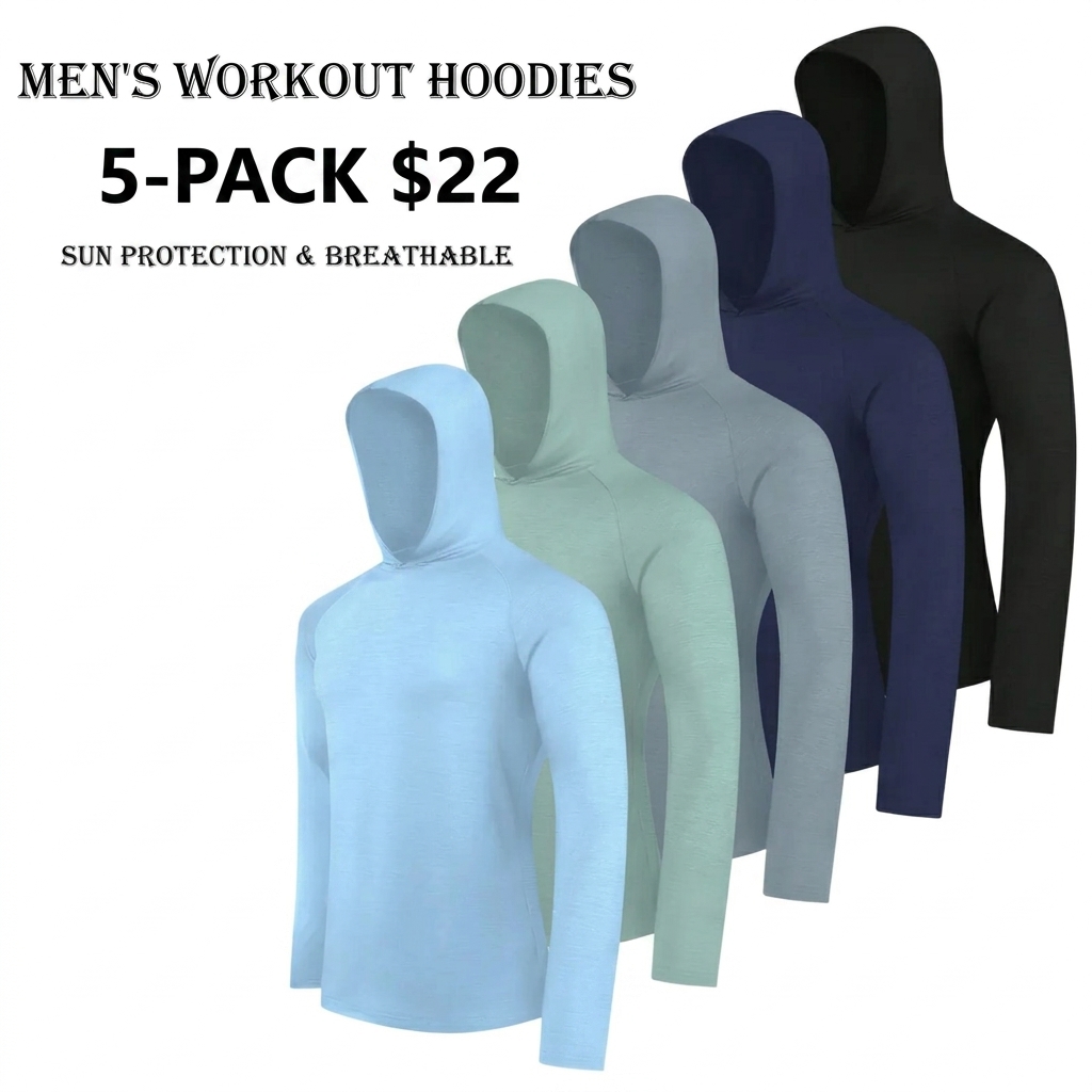 5 Pack Men's Athletic Hoodies Long Sleeve Fishing Shirts for Men Shirts Lightweight Rash Guards gym outfits workout tops gym shirts