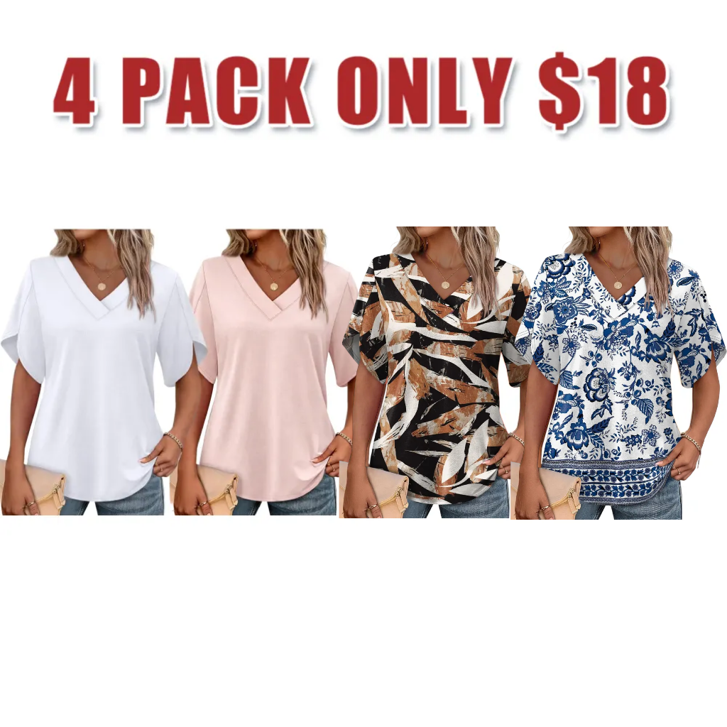 🔥8-PACK $24 - Women's Summer Tops Short Petal Sleeve Shirts