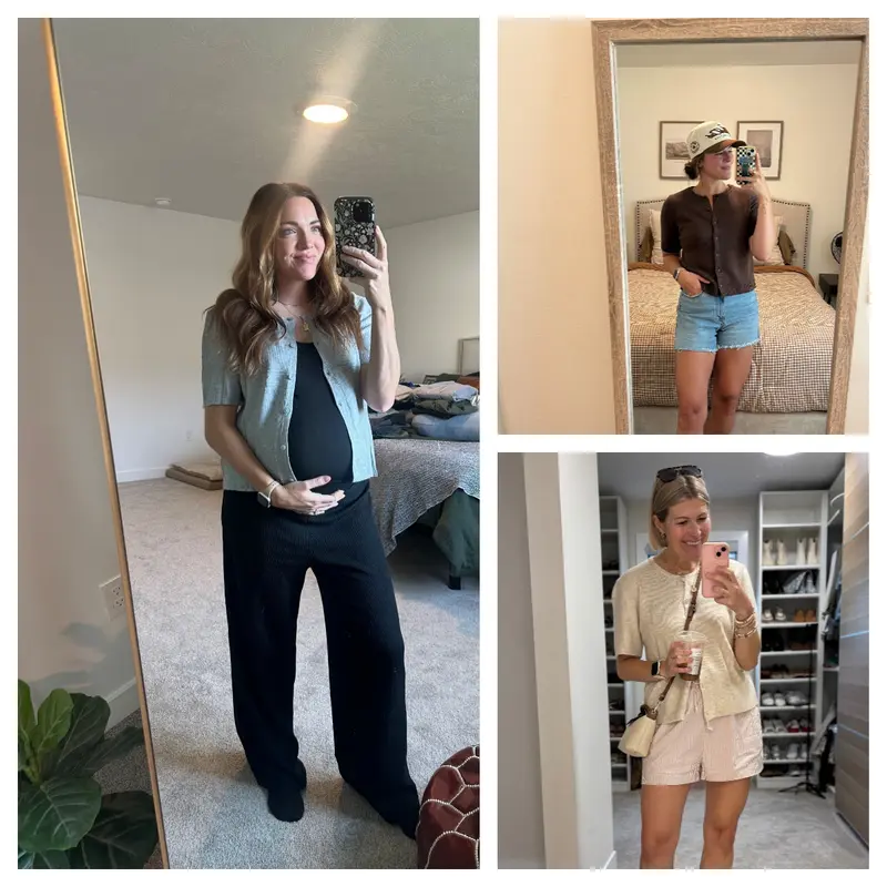 Women's Short-Sleeve Cardigan Sweater — Crew Neck, Soft Rib-Knit, Button-Front Top