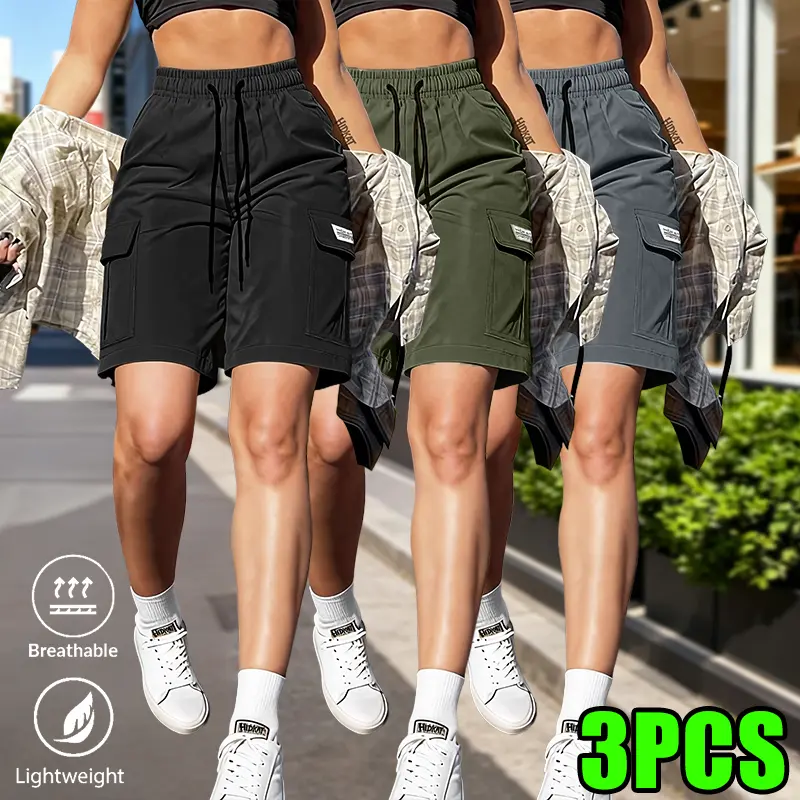 Women’s Cargo Shorts For Summer With Elastic Waistband