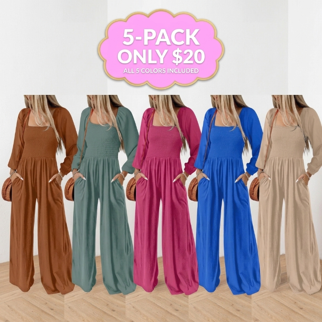 🌿 Women's Long Sleeve Wide Leg Casual Jumpsuit