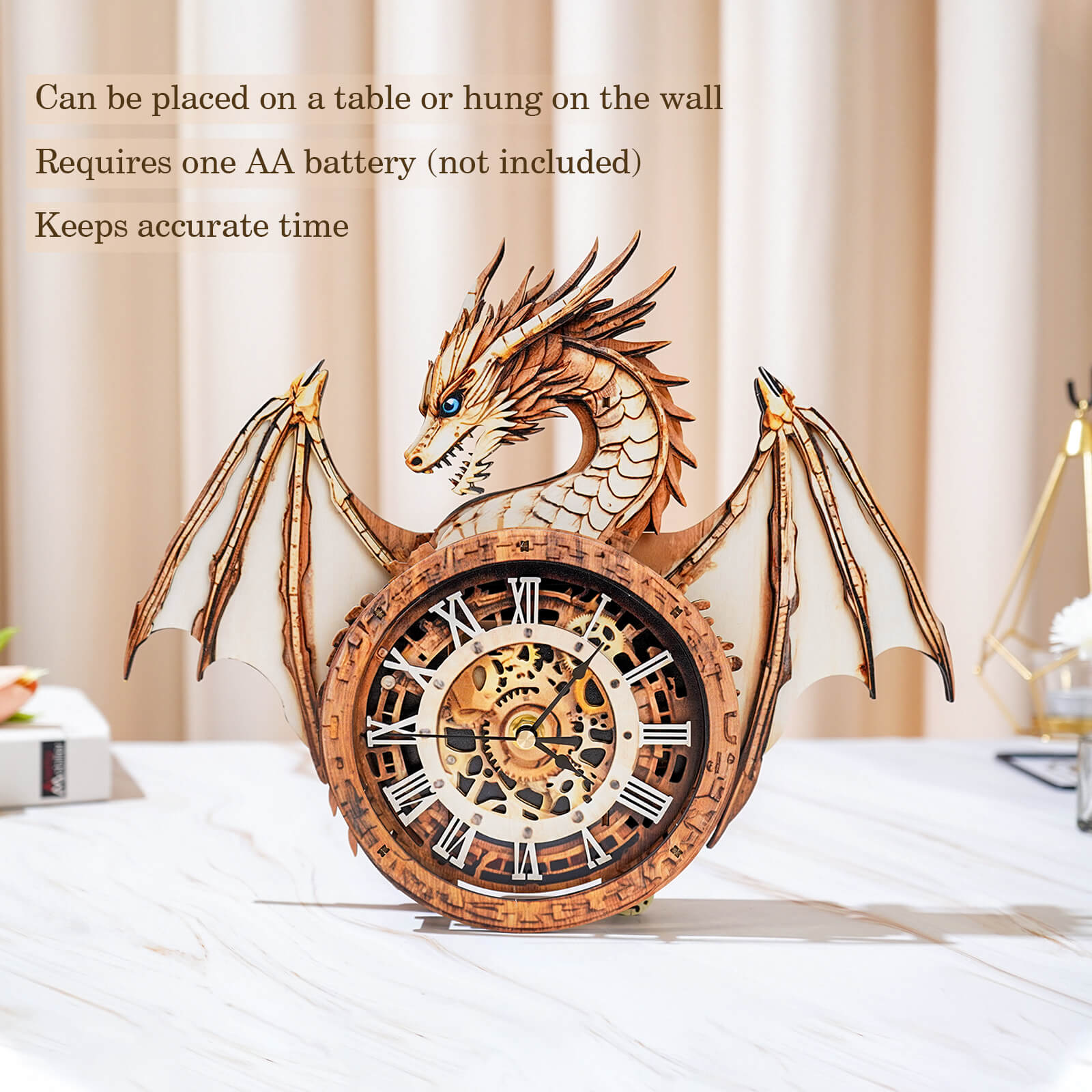 Ancient Dragon DIY Wooden Clock, 3D Puzzle Craft Kit