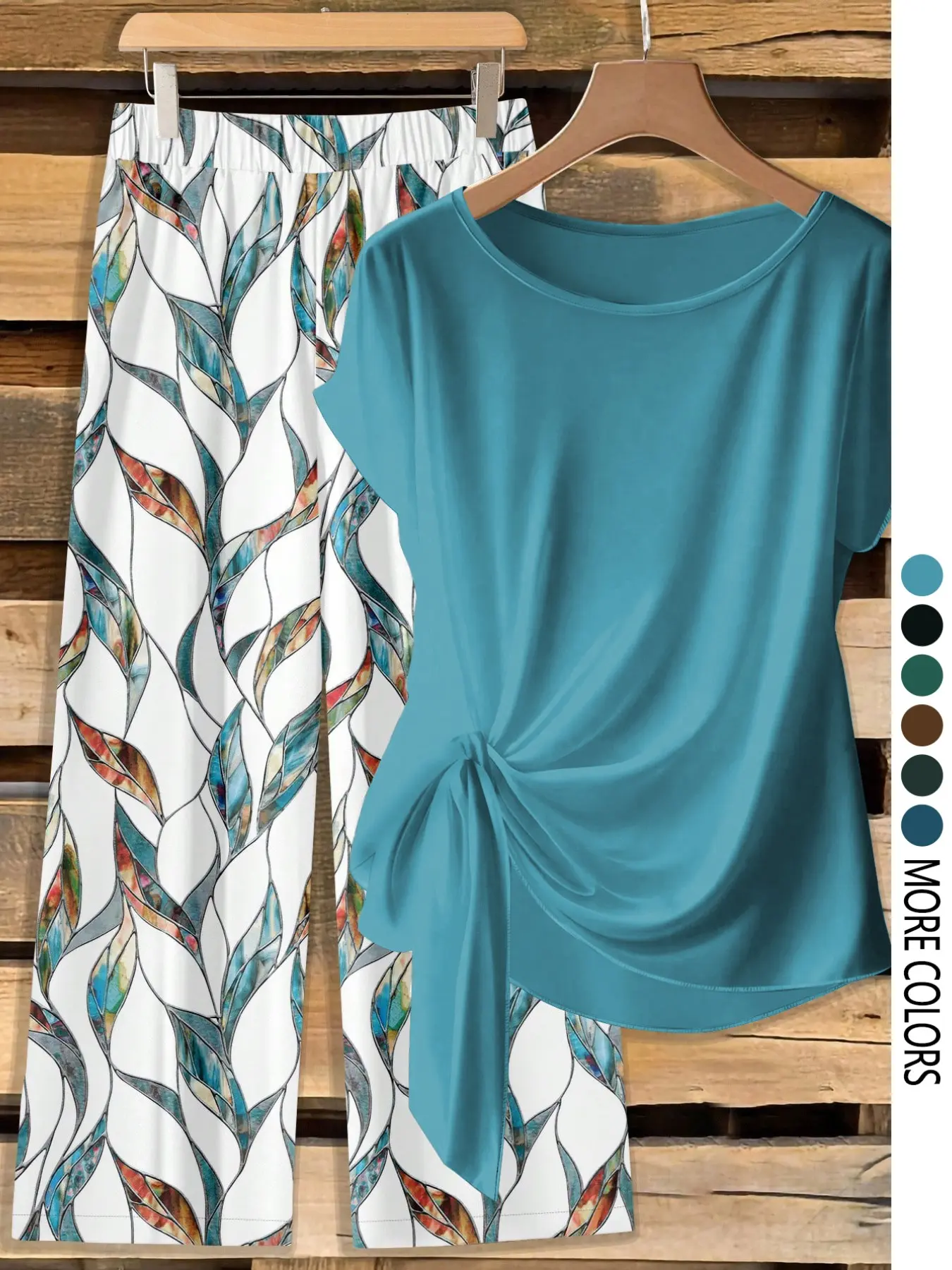 Women's Casual Printed Necktie Shirt and Loose Straight Pants Set