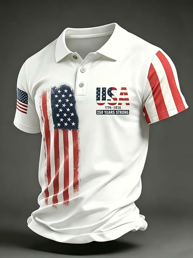 Men'S Casual American Flag Personalized Printed Short Sleeved Polo Shirt