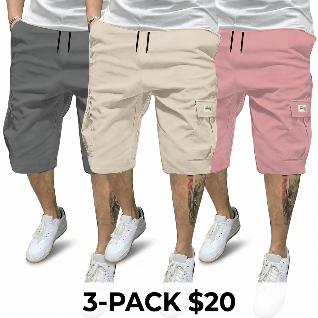 Men's 7-Pack Fitted Cargo Shorts – Elastic Drawstring, Slanted Multi-Pocket, Lightweight Summer Bottoms