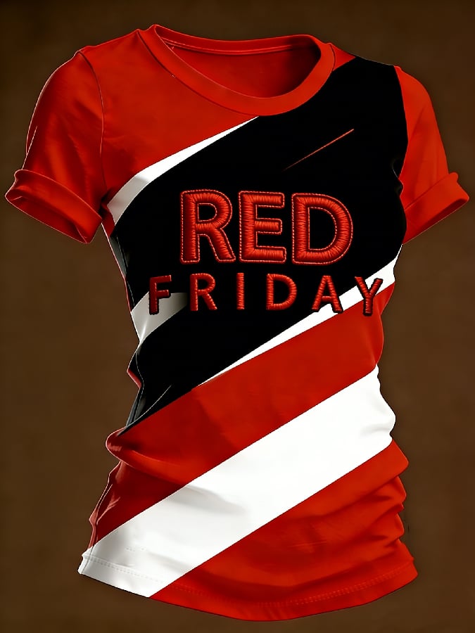 Women's Casual Red Friday Print Short-Sleeve T-Shirt
