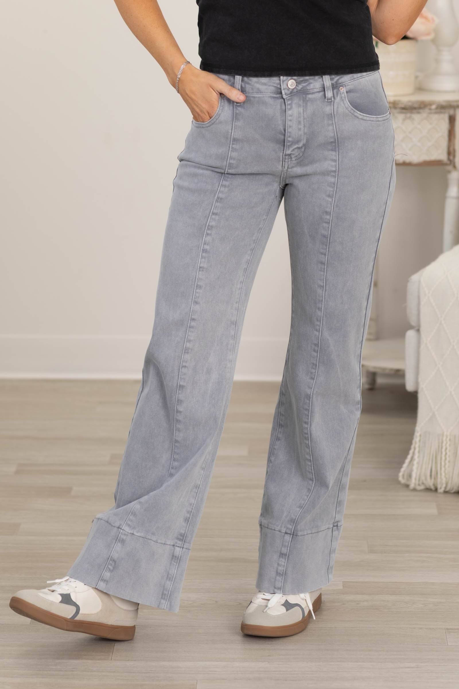 Mid Rise Wide Leg Color Denim Pants
