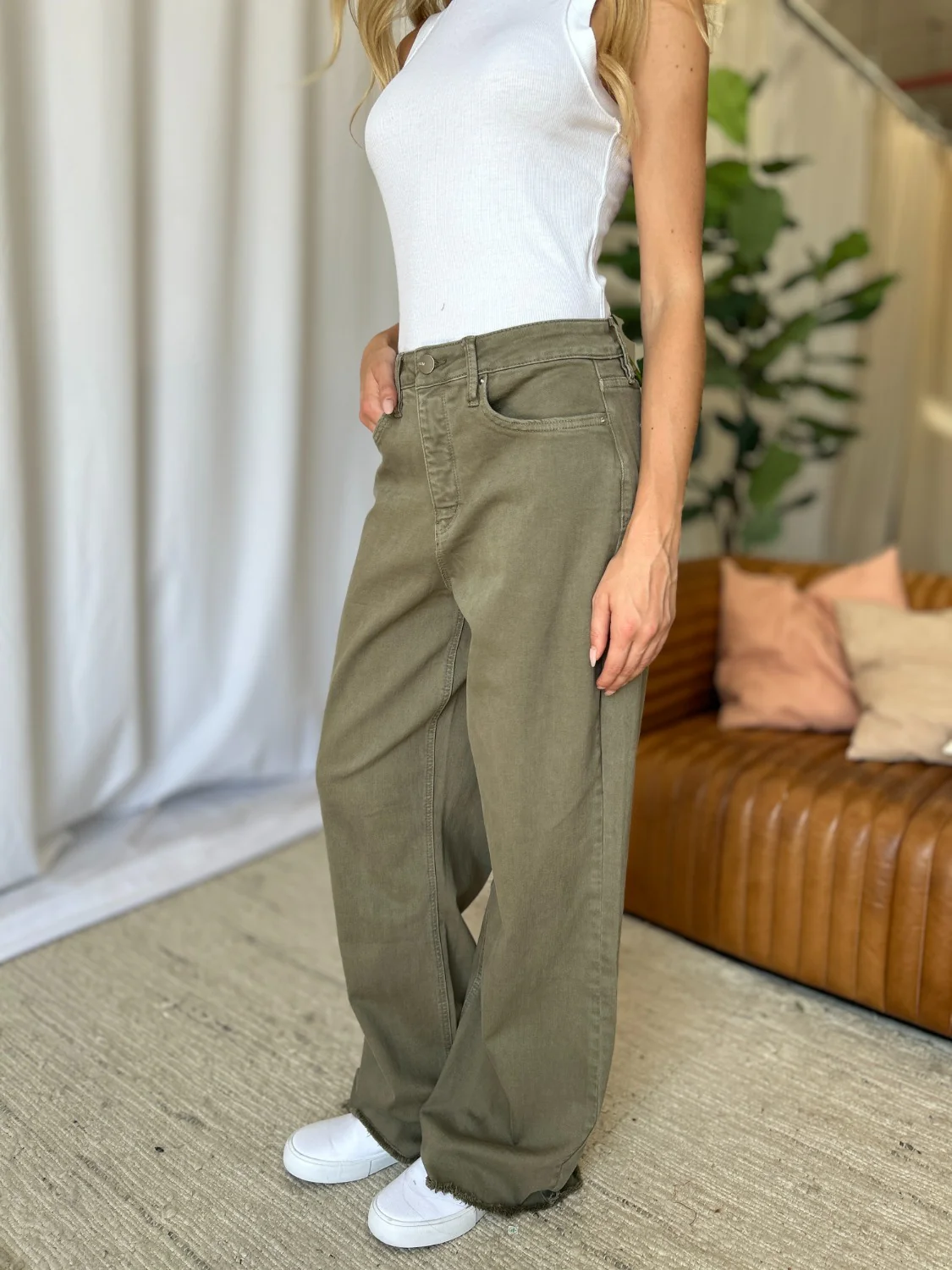 Full Size High Rise Garment Dye Wide Leg  Jeans