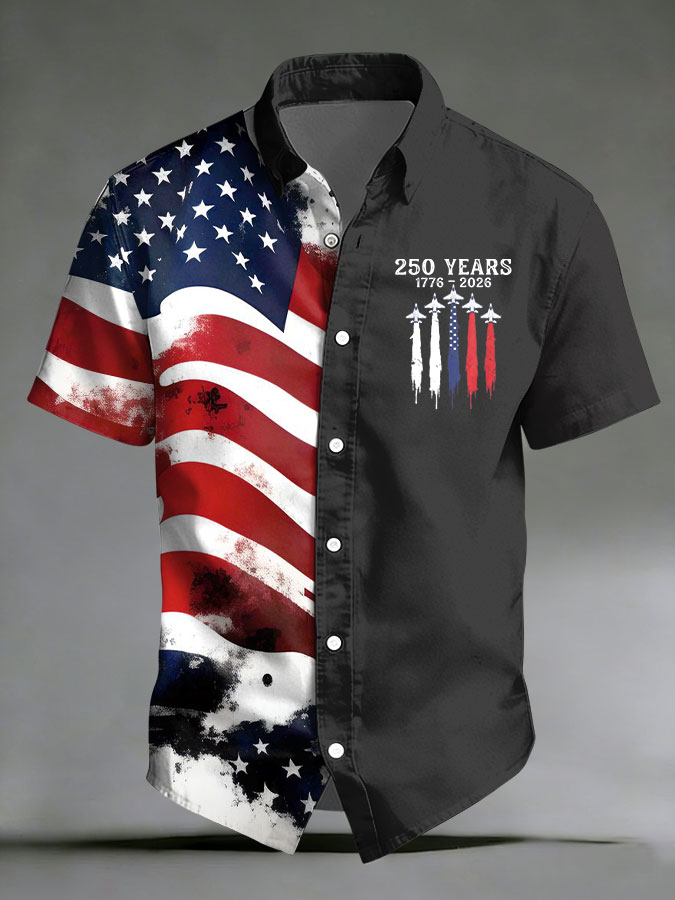 Men'S America Flag Printed Casual Collar Shirt