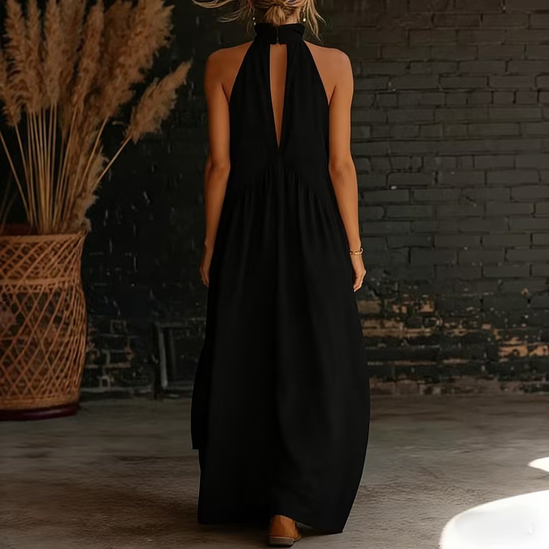 2026 Minimalist Halter Neck Maxi Dress | Casual Loose Fit Summer Dress with Pockets for Women