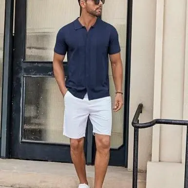 COOFANDY Mens Knit Button Down Shirt Short Sleeve Summer Casual Shirts Vintage Beach Vacation Shirts