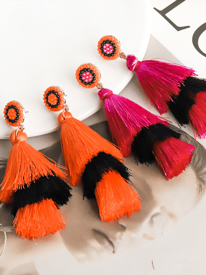 Halloween Three-Layer Tassel Contrasting Design Statement Earrings