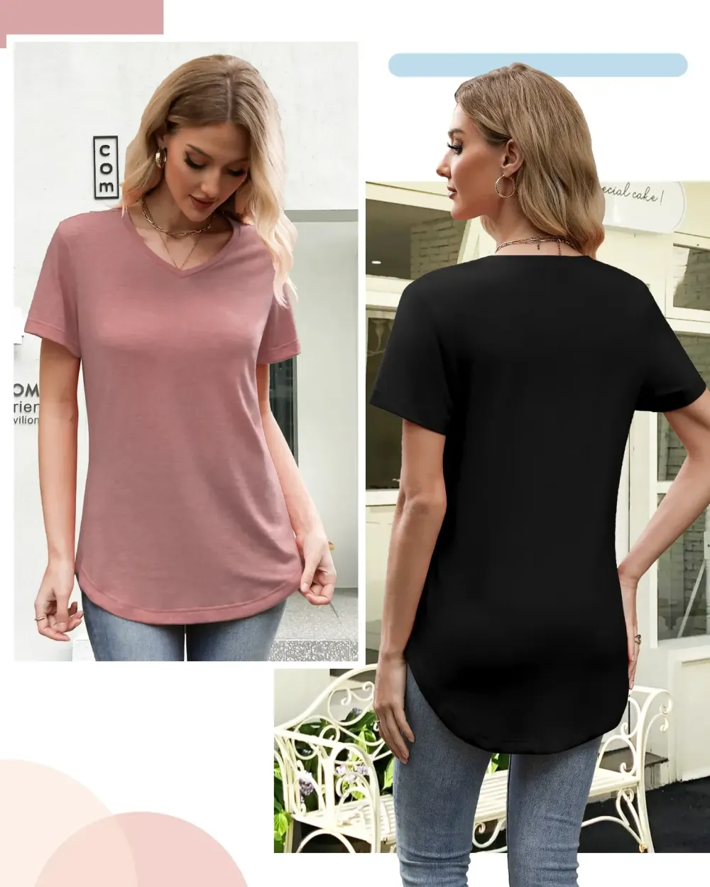 Short Sleeve Shirts for Women Casual V-Neck Plain Tees, Various Color Combinations