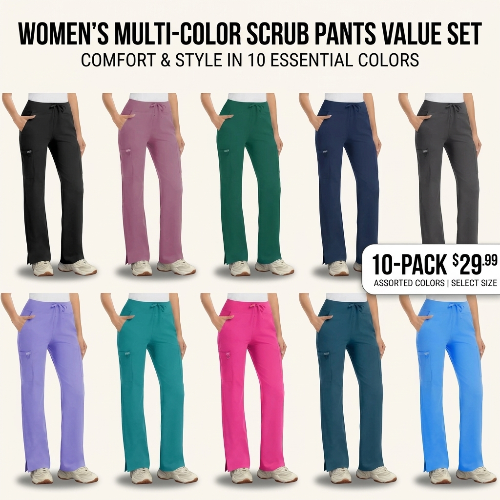 Women's Stretch Scrub Set - V-Neck Top & High Rise Yoga Waist Pants with Pockets