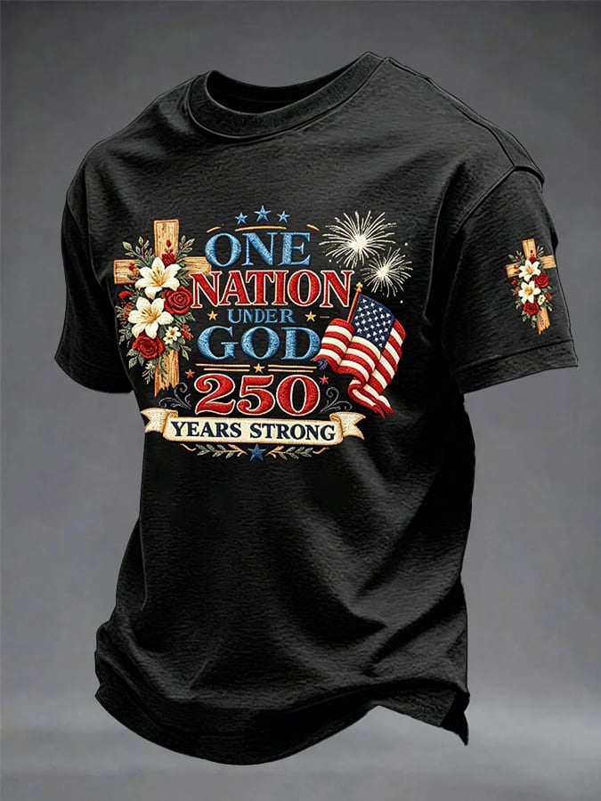 Men's America 250 Years Strong One Nation Under God Printed T-Shirt