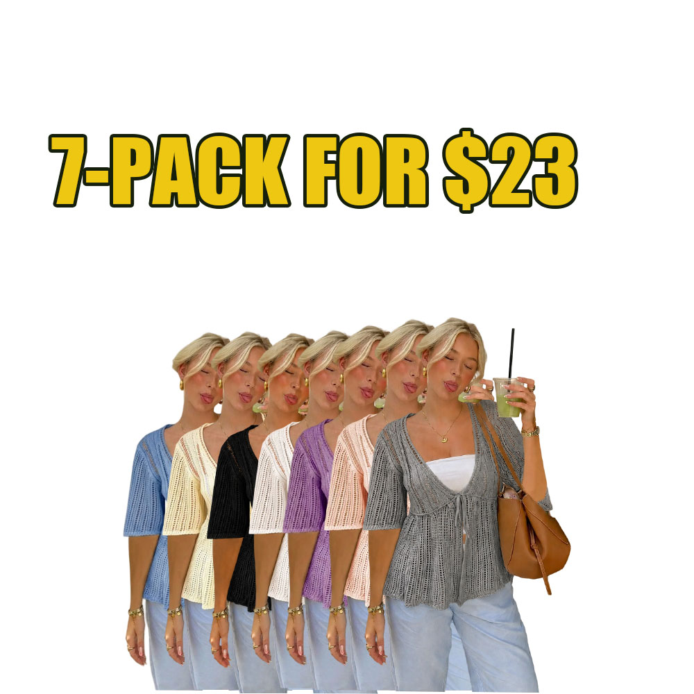 Women’s Summer Hollow-Out Bow Tie Crochet Knit Cardigan Top