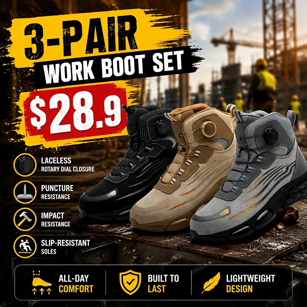 Men's Black Mid-Top Steel-Toe Work Boots