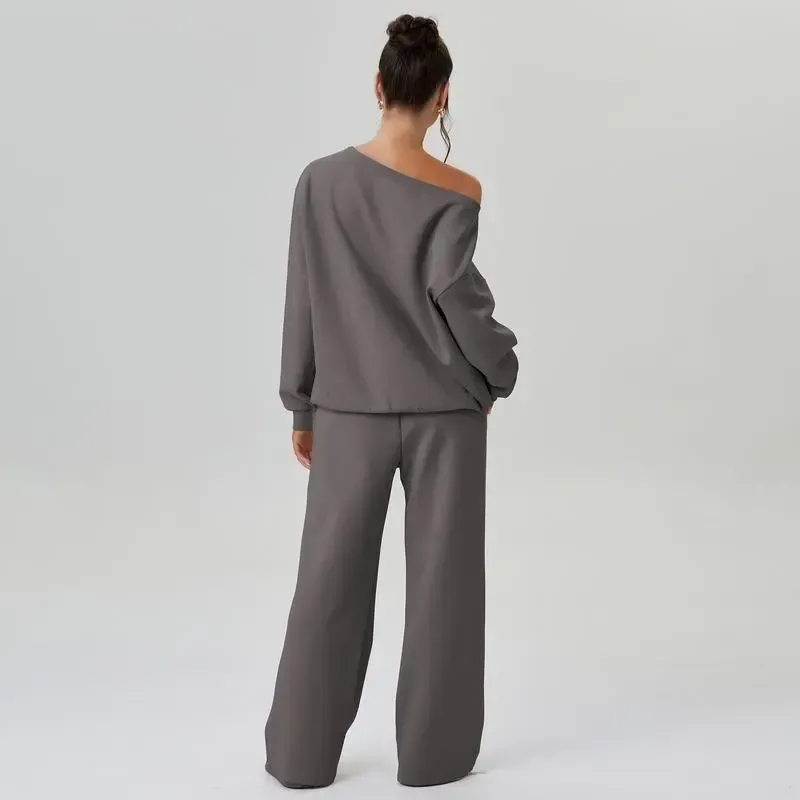 Women’s Sloping Shoulder Top & Wide Leg Pants Set