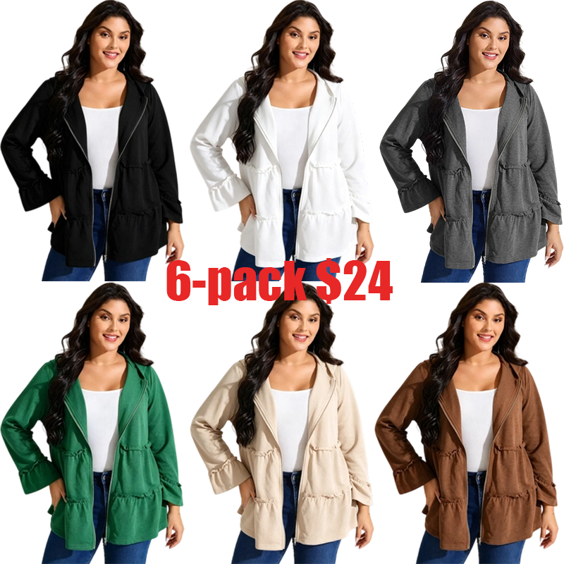 Women's Solid Dim Gray Polyester Quilted Puffer Coat - Fitted, Tiered Ruffled Edges, Zipper Closure, Pockets, Long Sleeves, Casual Clothes, Casualwear Outerwear