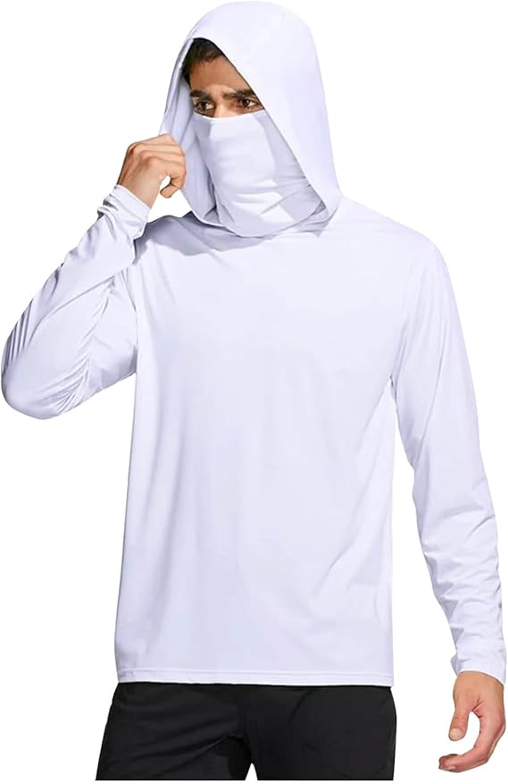 Long Sleeve Sun Shirt Men UPF 50+ Rash Guard Cooling Fishing Hoodies with Mask Casual Summer UV SPF Hiking Blouses