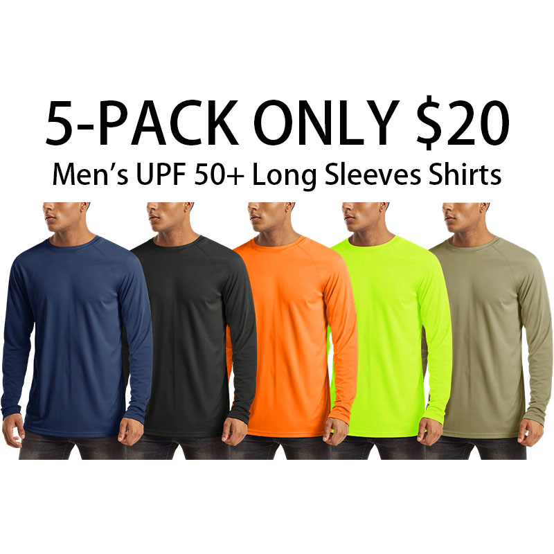 Men's UPF 50+ Long Sleeves Shirts Quick Dry Lightweight Summer Sportswear Tops