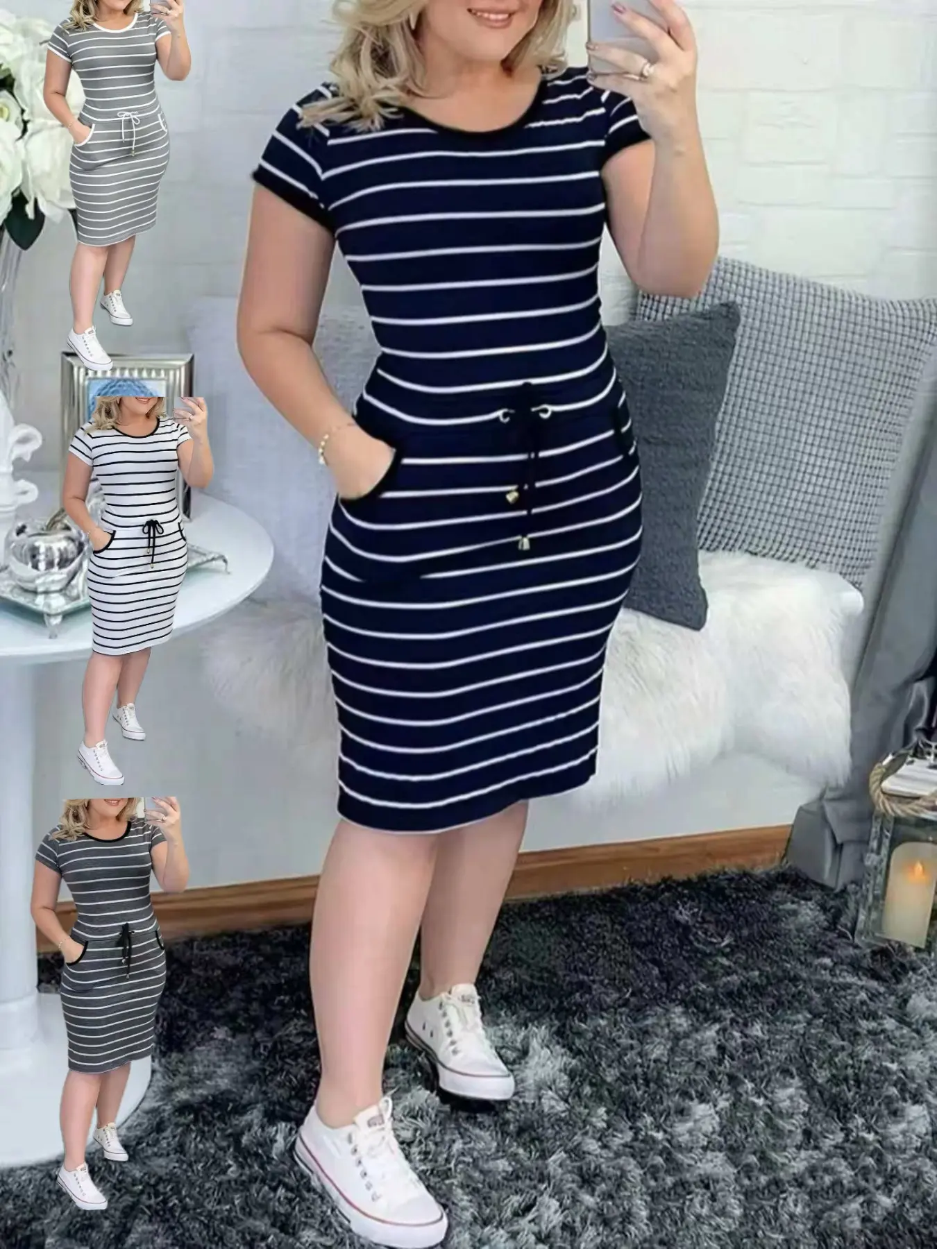 Classic Plaid Bodycon Pocket Dress