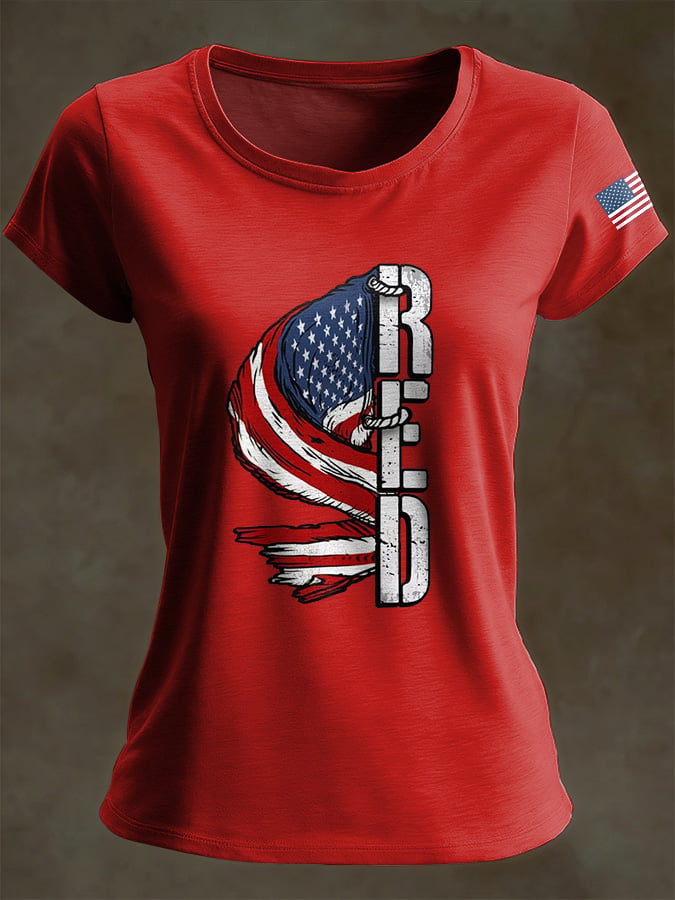 Women's Casual Red Friday Print Short-Sleeve T-Shirt