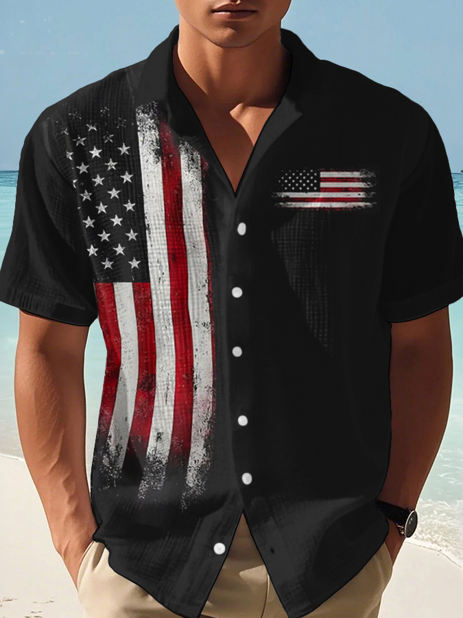Men's Hawaii Vacation United States Independence Day Printed Casual Shirt