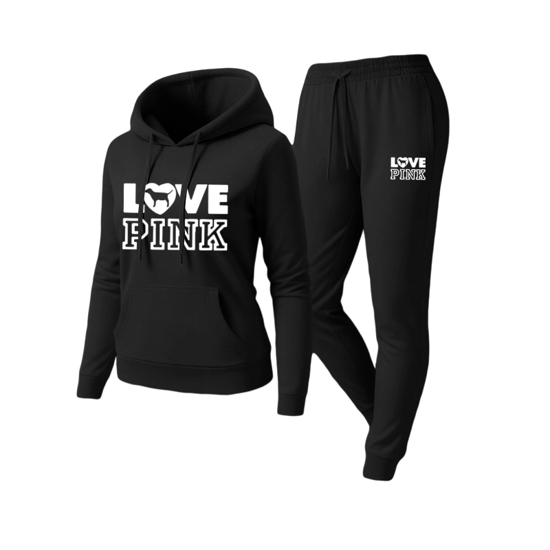 Women's pink letter print sweatshirt and pants set