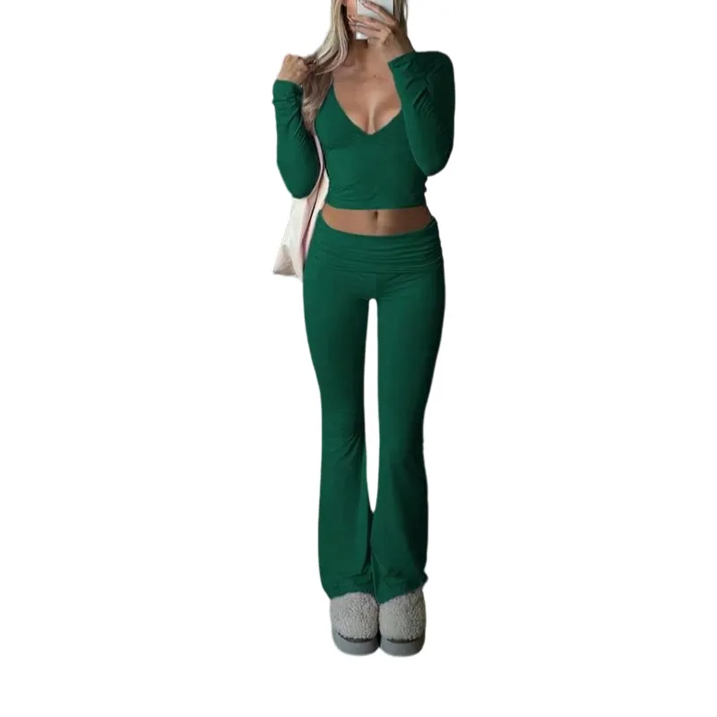 Elegant Casual V-Neck Long Sleeve Two-Piece Set