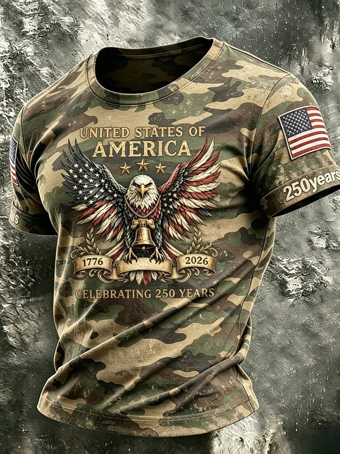 Men's America Flag 250th Anniversary Print Casual T-shirt