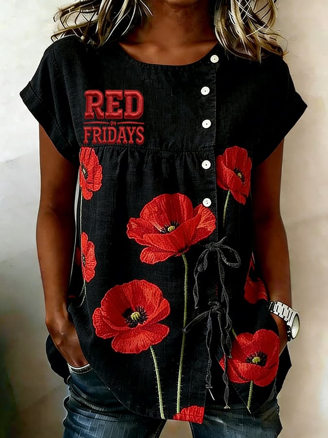 Women's Red Friday Print Top