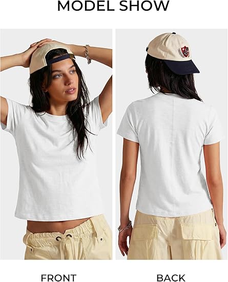 Women's Short Sleeve T Shirts Crew Neck Slub 100% Cotton Shirt