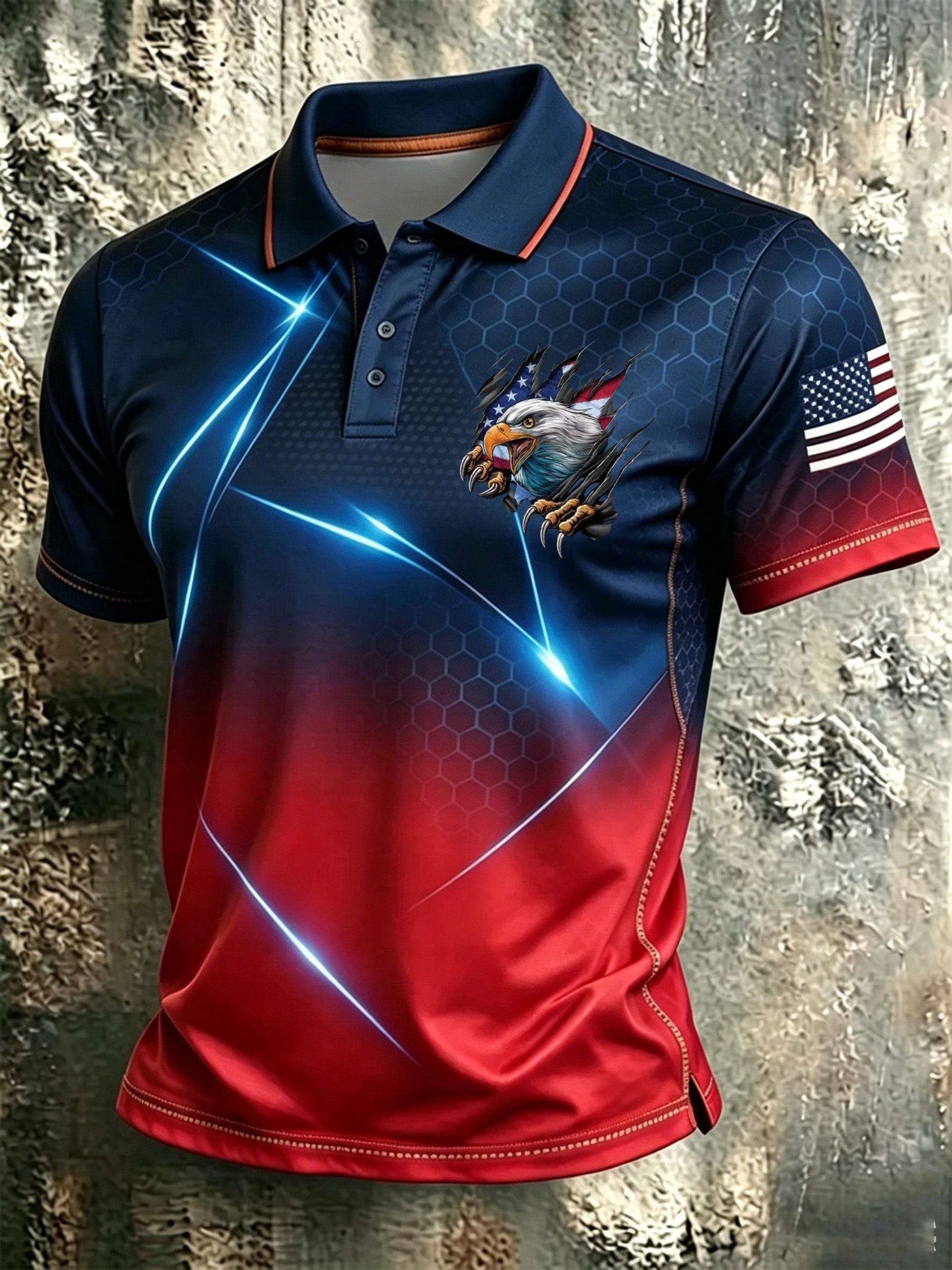 Men'S Casual American 250Th Anniversary Embroidered Commemorative Printed Polo Shirt