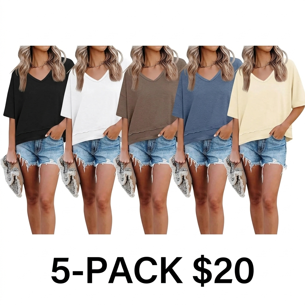 Women's Summer V Neck T Shirts Casual Short Sleeve Flowy Tops Cute Loose Fit Basic Tees Premium Blend Fabric Flattering V Neckline