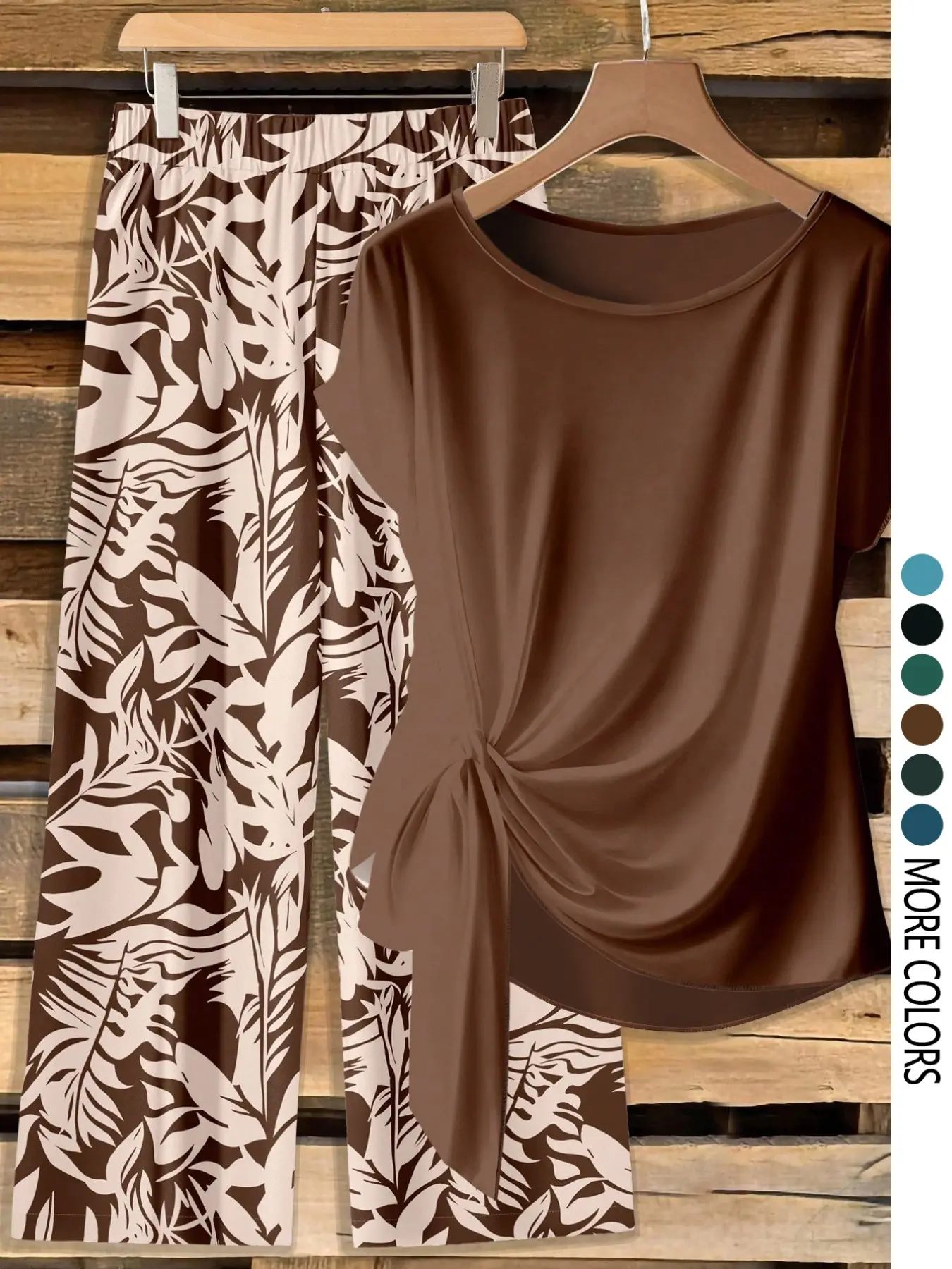 Women's Casual Printed Necktie Shirt and Loose Straight Pants Set
