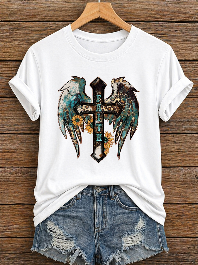 Women's Western Faith Wings  Printed Casual T-shirt