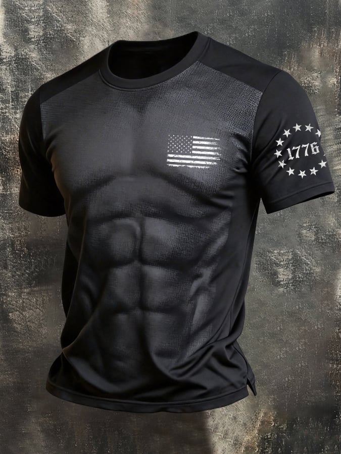 Men's Retro Patriotic Print Casual Crew Neck Short-Sleeve T-Shirt