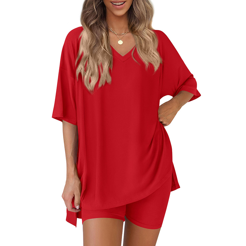 Women 2 Piece Lounge Set Casual Oversized Shirts Biker Shorts
