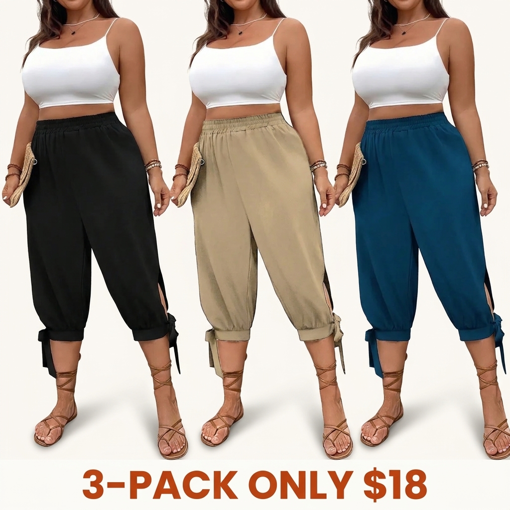 Plus-size solid-color cropped pants