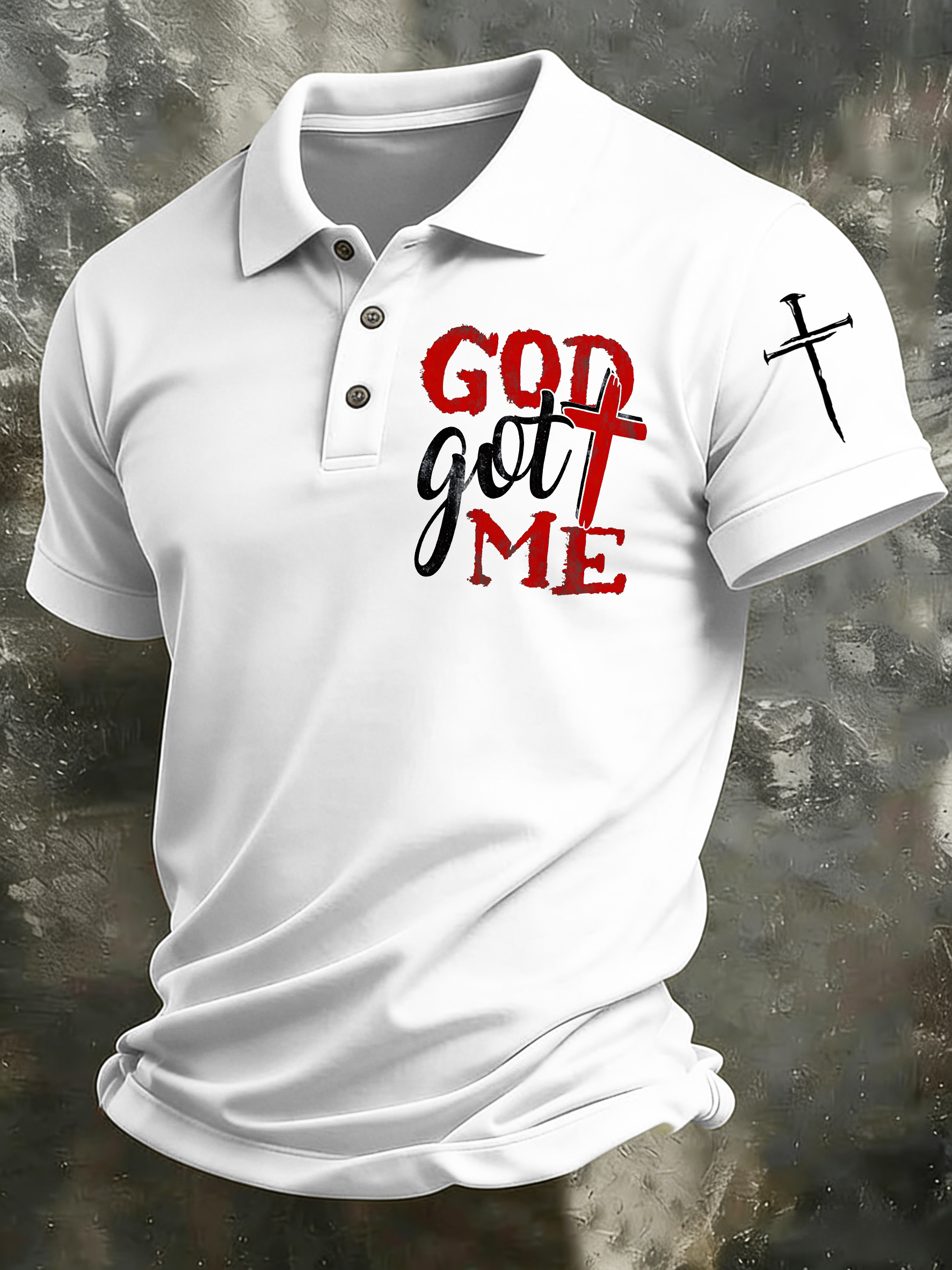 Men'S Casual Faith Jesus Collar Button Polo Shirt