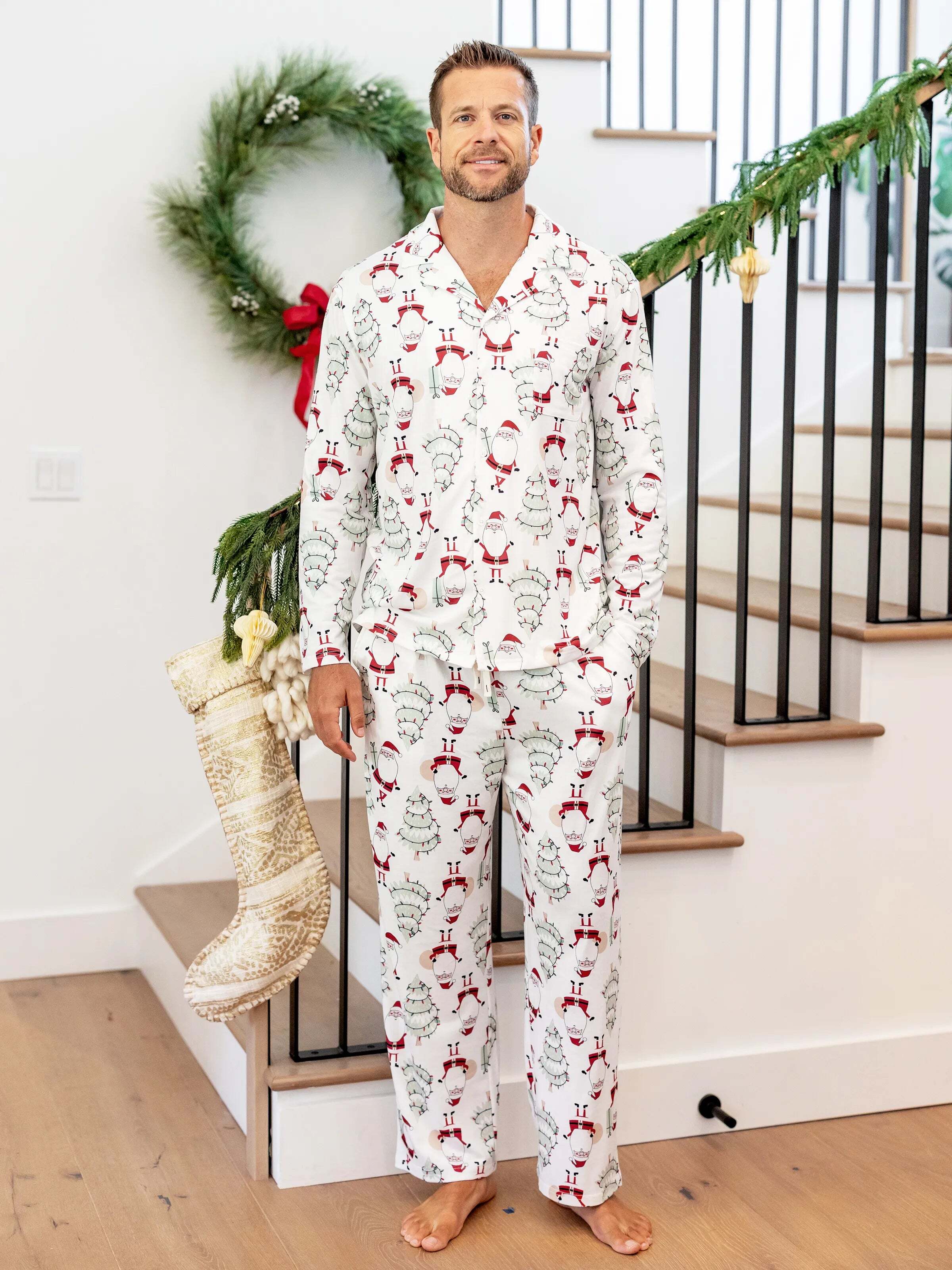 Christmas Matching Family Pajamas Set Gnome Print White PJS with Christmas Socks White