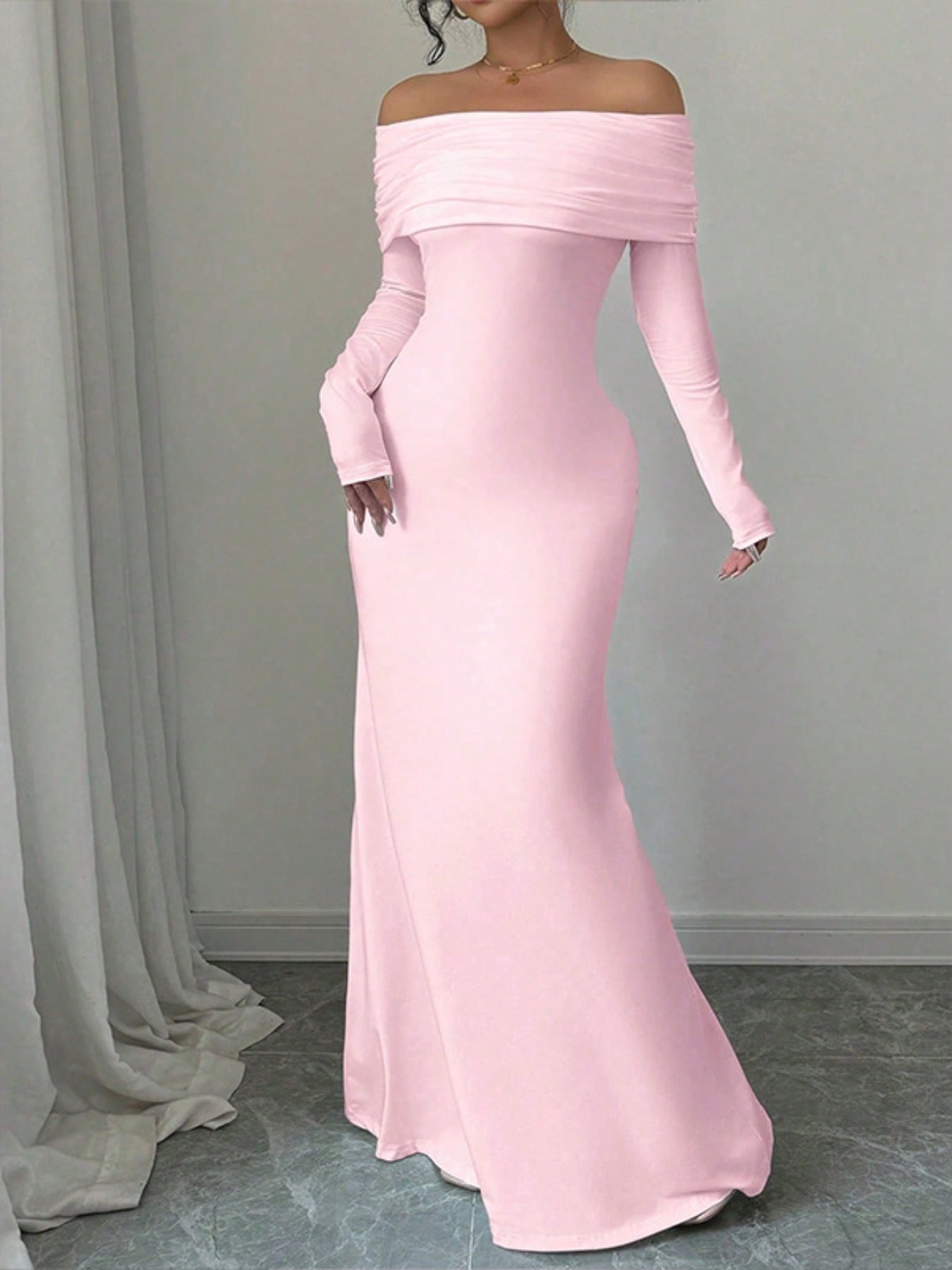 Off-Shoulder Long Sleeve Bodycon Maxi Dress