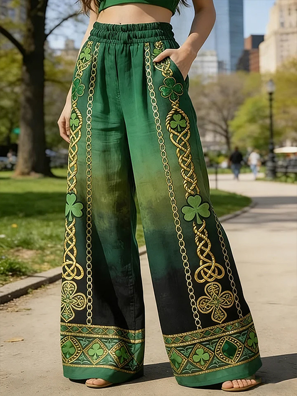 Women's St. Patrick's Day Celtic Clover Print Casual Pants