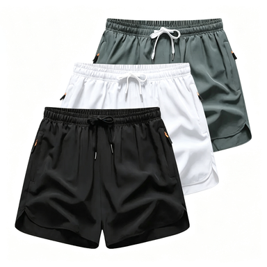 Women's 3-Pack Quick-Dry Athletic Shorts – Elastic Waist with Drawstring & Zippered Pockets for Summer Sports