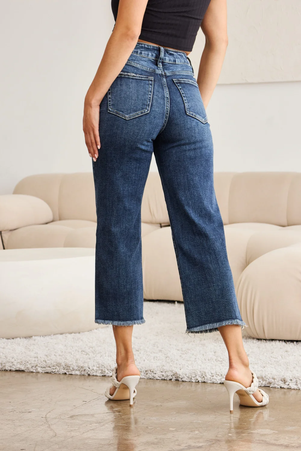 Full Size Tummy Control High Waist Raw Hem Distressed Jeans