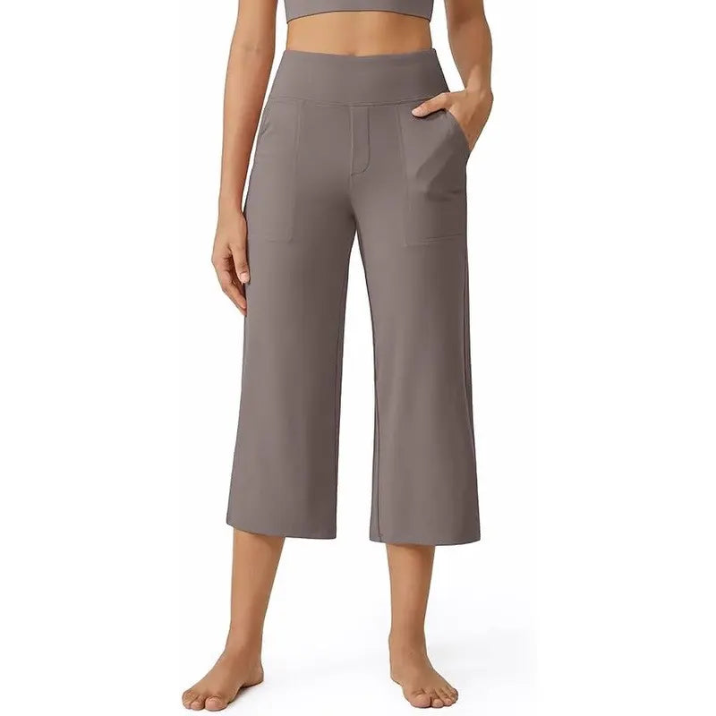 ✨ Capri Pants for Women Wide Leg Yoga Dress Cropped Pants Capri Leggings with Pockets for Casual Summer