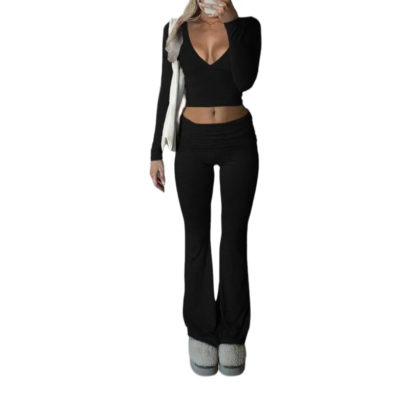 Elegant Casual V-Neck Long Sleeve Two-Piece Set